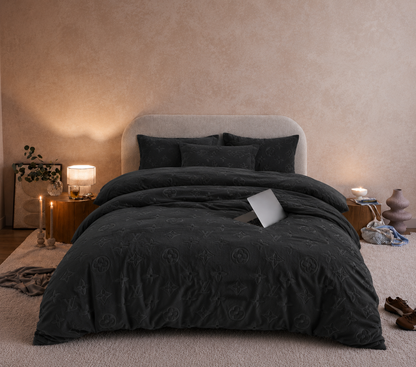 Monogram Luxe Milk  4 piece Velvet Bedding Set