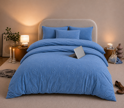 Monogram Luxe Milk  4 piece Velvet Bedding Set