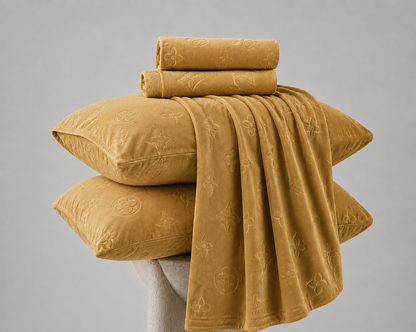Monogram Luxe Milk  4 piece Velvet Bedding Set