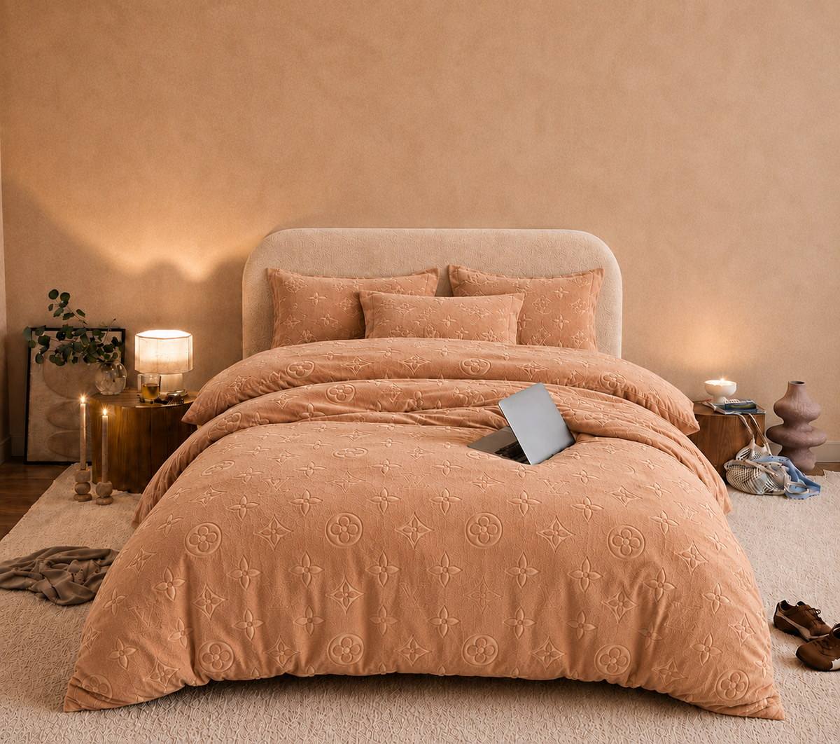 Monogram Luxe Milk Velvet 3-Piece Duvet Set