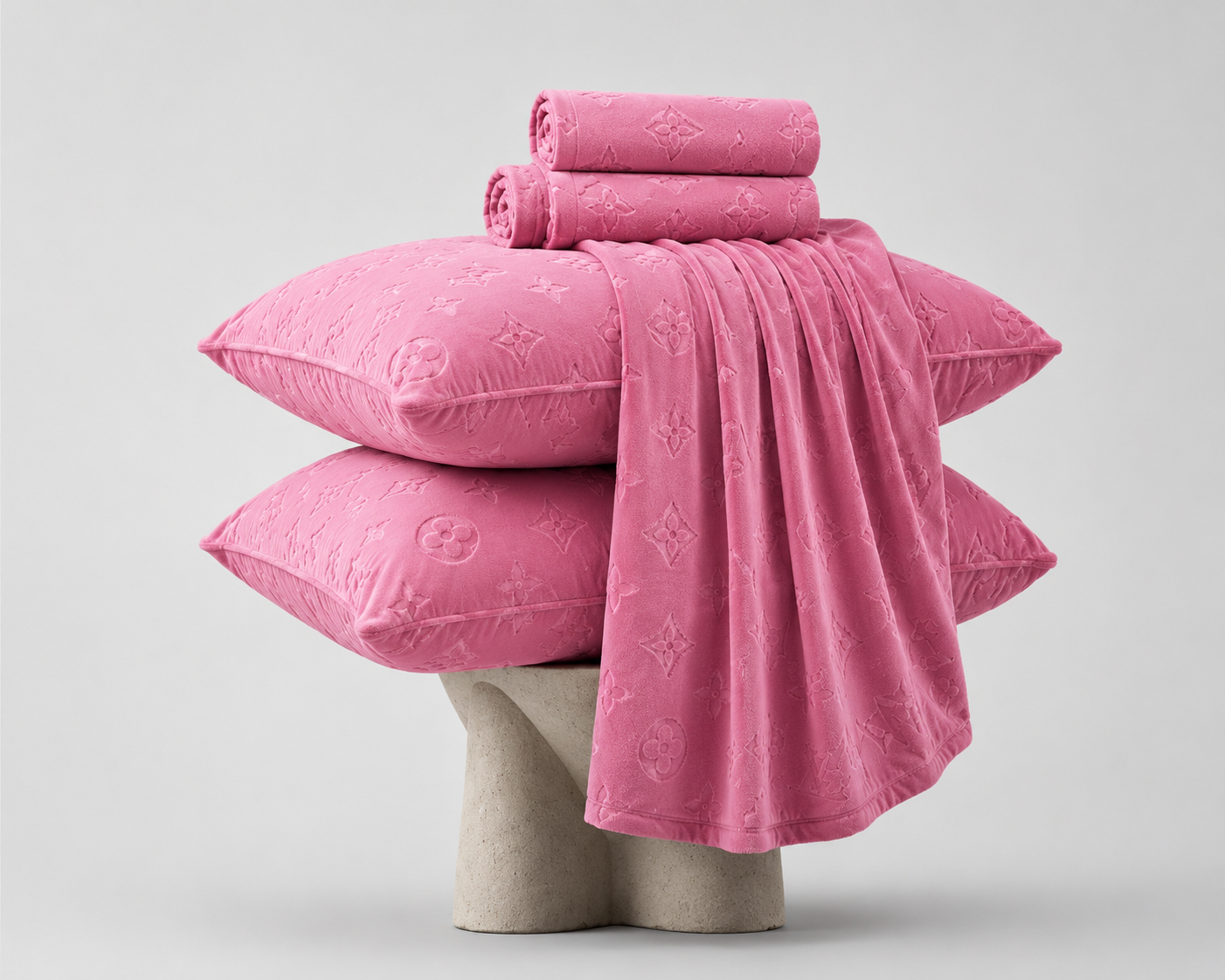 Monogram Luxe Milk  4 piece Velvet Bedding Set