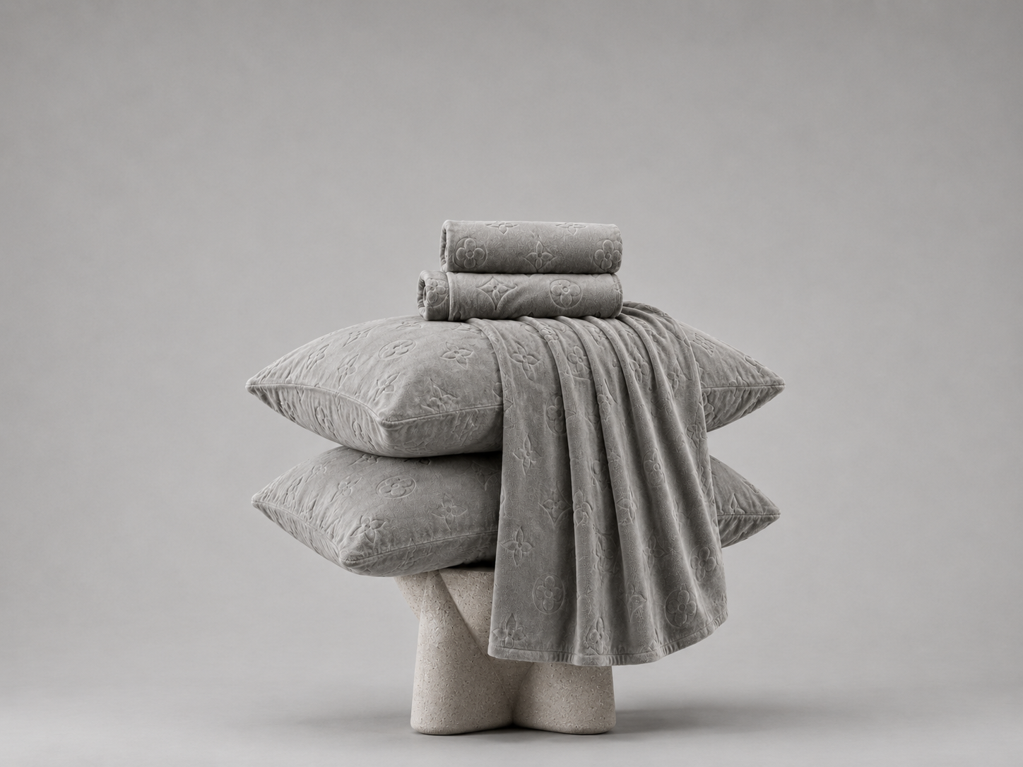 Monogram Luxe Milk  4 piece Velvet Bedding Set