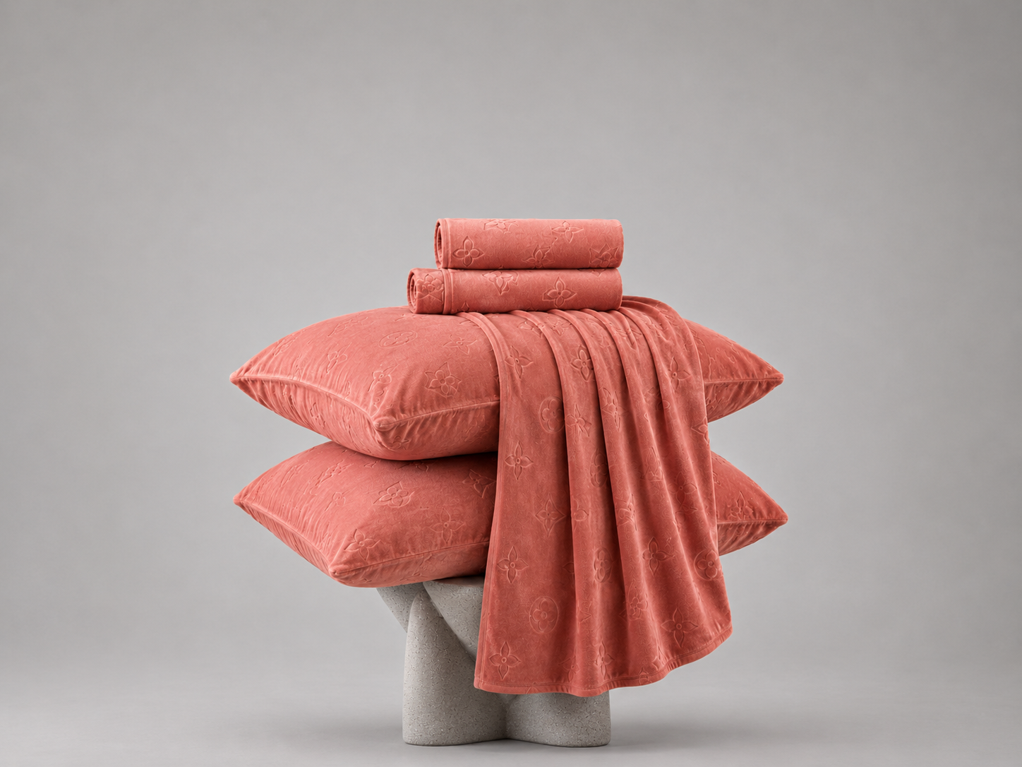 Monogram Luxe Milk  4 piece Velvet Bedding Set