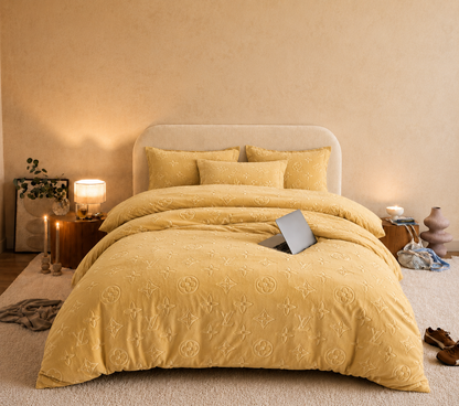 Monogram Luxe Milk  4 piece Velvet Bedding Set