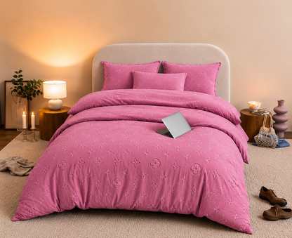 Monogram Luxe Milk  4 piece Velvet Bedding Set